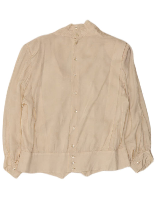 VINTAGE Damen 3/4-Ärmel-Hemdbluse UK 14 Large Off White Floral