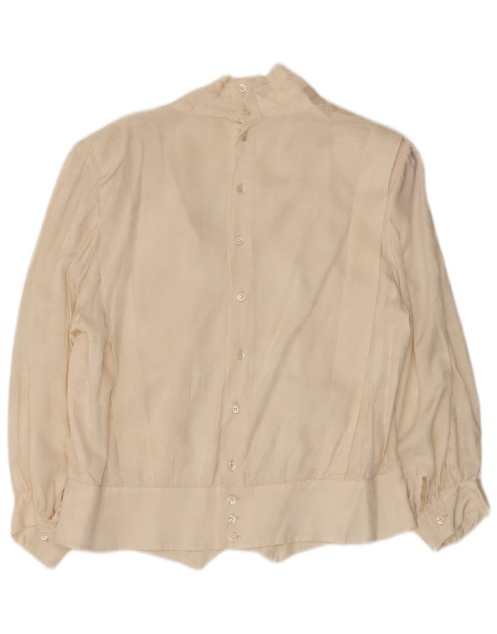 VINTAGE Damen 3/4-Ärmel-Hemdbluse UK 14 Large Off White Floral