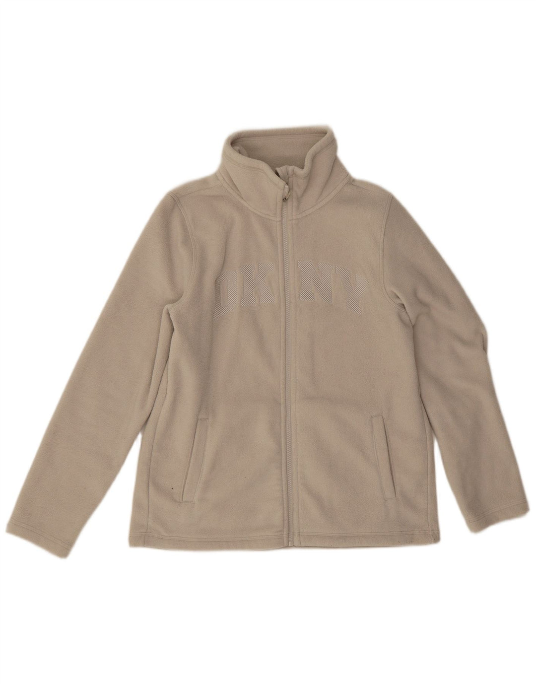 Dkny Womens Graphic Fleece Jacke UK 14 Medium Beige Polyester