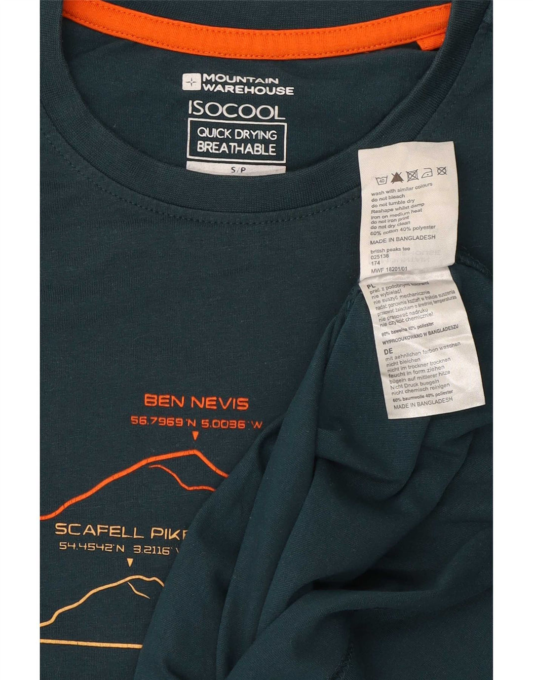 Mountain Warehouse IsoCool Grafik-T-Shirt-Oberteil für Herren, Größe S, Grün, Baumwolle