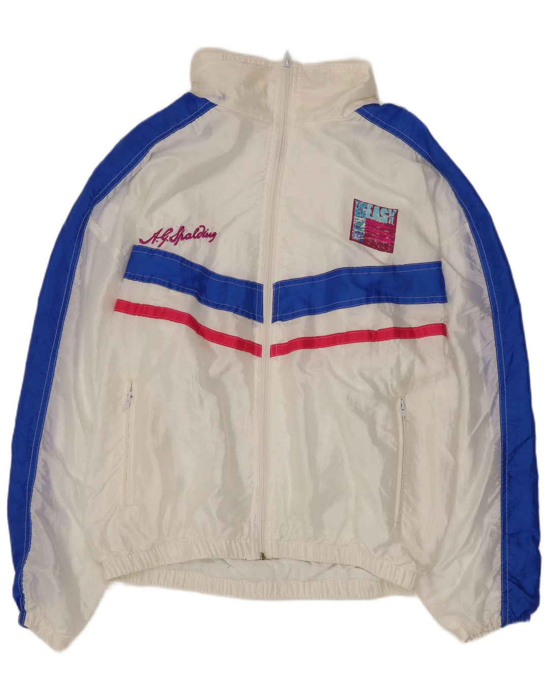 A.G. Spalding & Bros Herren-Trainingsanzugoberteil, Jacke, XL, weißes Colourblock-Nylon