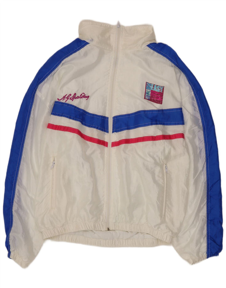 A.G. Spalding & Bros Herren-Trainingsanzugoberteil, Jacke, XL, weißes Colourblock-Nylon