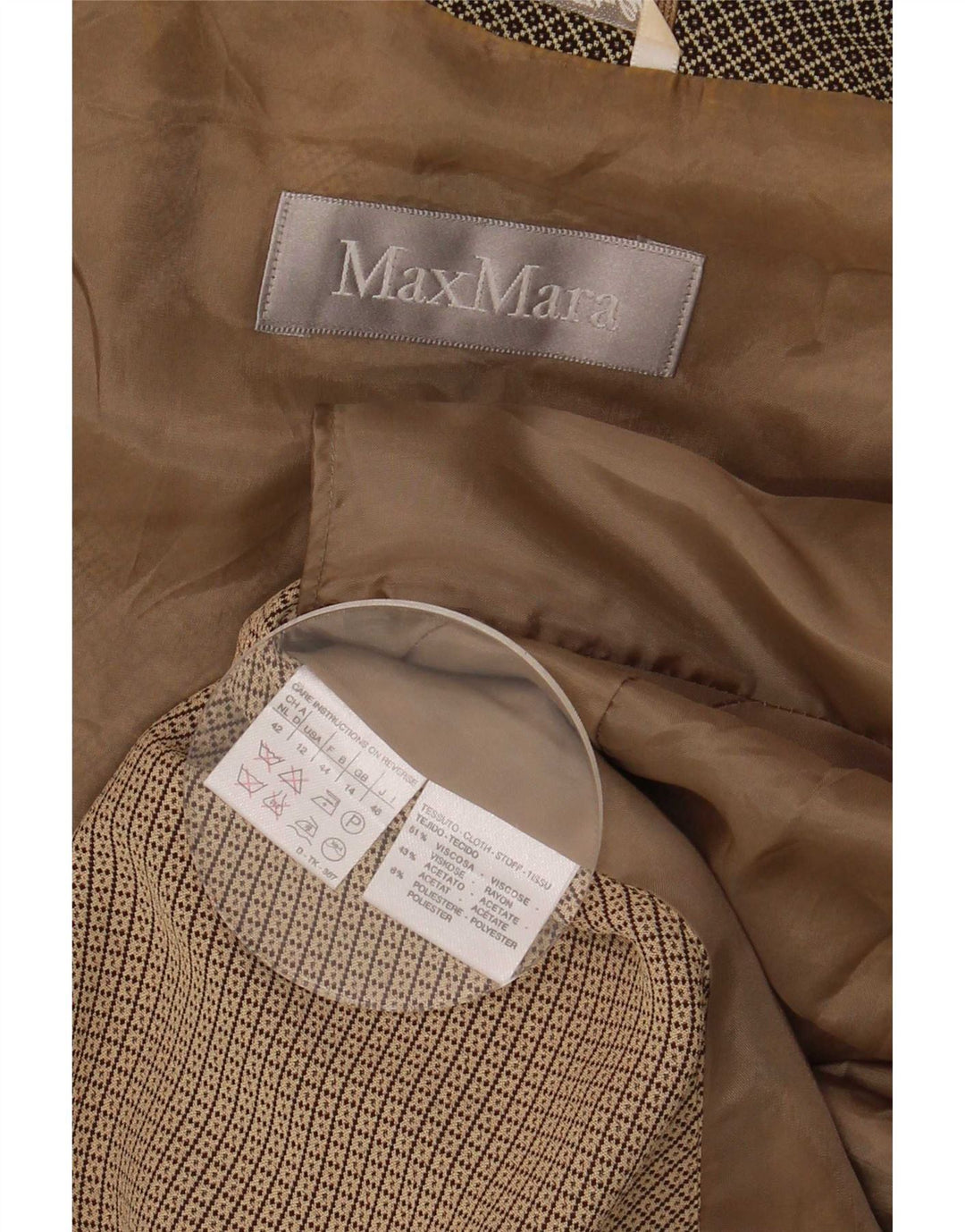 Max Mara Damen-Blazer mit 4 Knöpfen, Gr. 14, groß, braun, geometrisch, Viskose