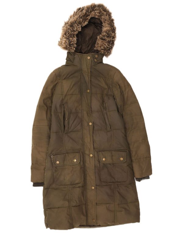 Barbour Wattierter Mantel mit Kapuze für Damen, UK 8, Größe S, Khaki, Baumwolle