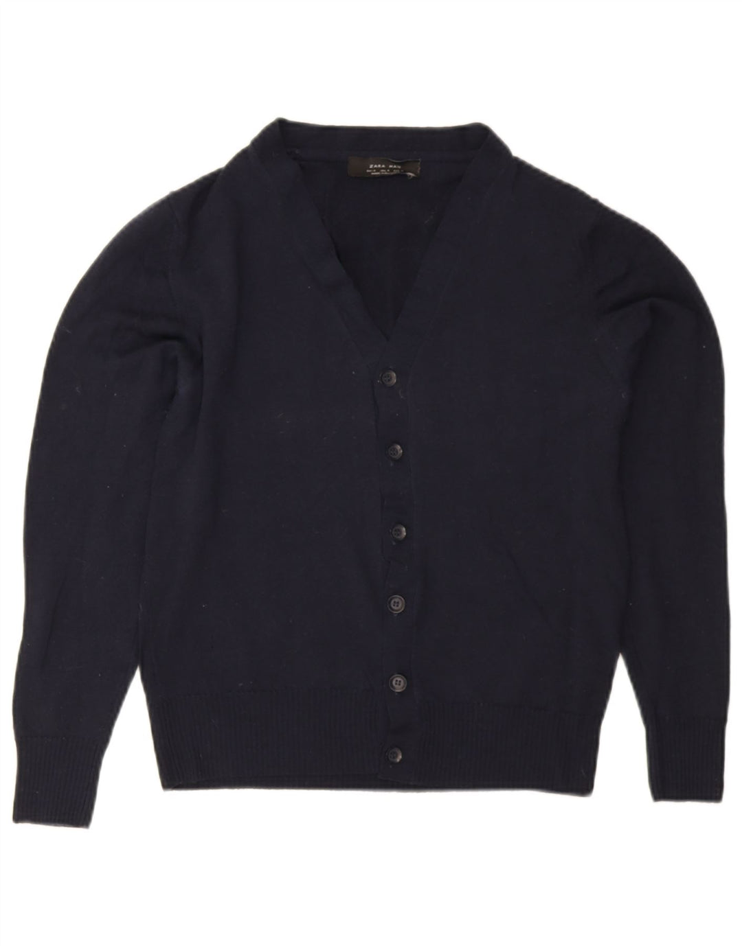 Zara Herren-Strickjacke aus mittelblauer Wolle in Marineblau