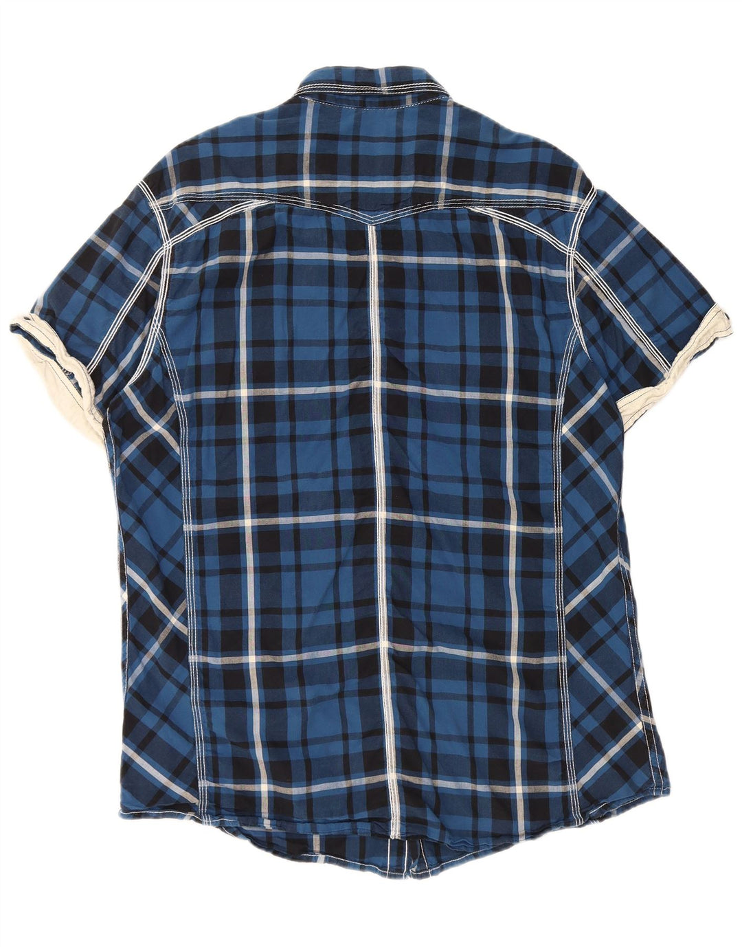 BKE Herren-Hemd, kurzärmelig, Standard-Passform, 2XL, blau kariert, Baumwolle