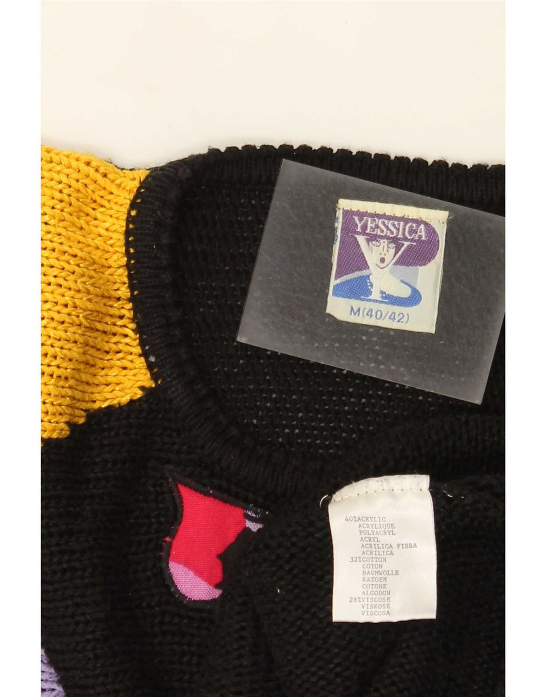 Yessica Damen-Pullover mit Rundhalsausschnitt, EU 40/42, Mittelschwarz, Farbblock