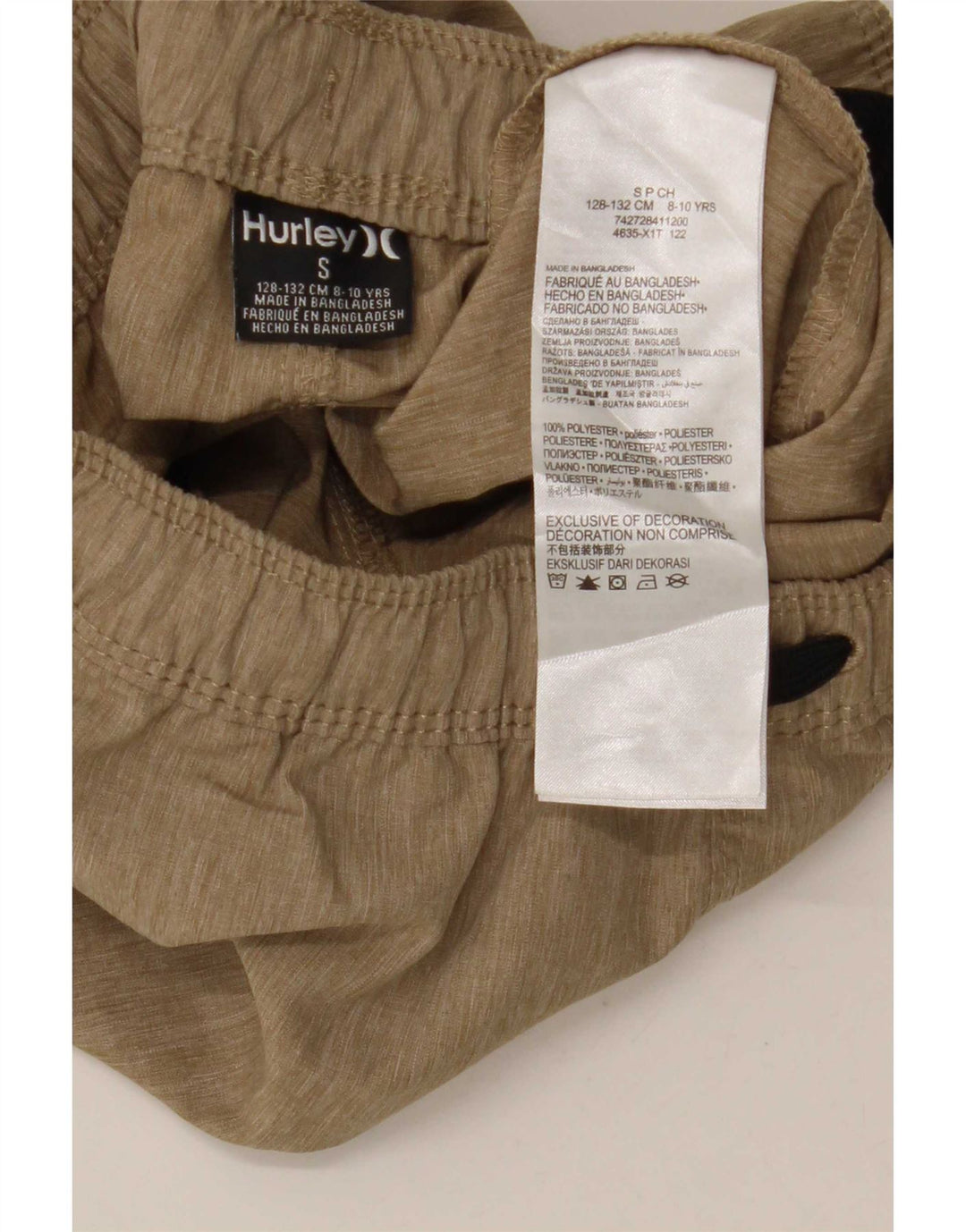 Hurley Sportshorts für Jungen, 8–9 Jahre, Größe S, braunes Polyester