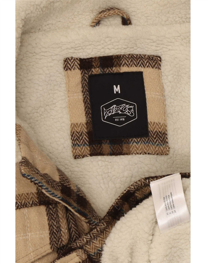 Vintage Herren Sherpa Jacke UK 38 Medium Beige Karo Polyester