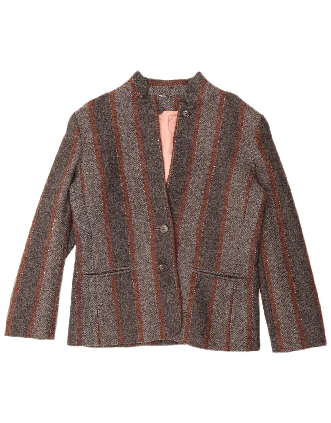 ENDORA Womens 2 Button Blazer Jacket UK 14 Medium Grey Striped New Wool