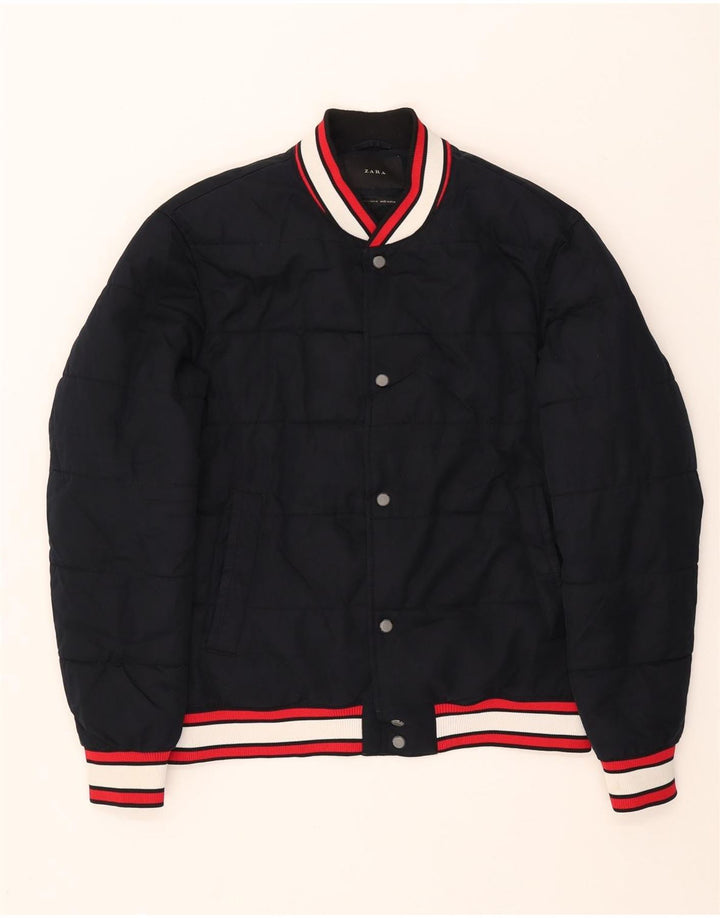 Zara Herren Wattierte Jacke UK 40 Large Marineblau Polyester
