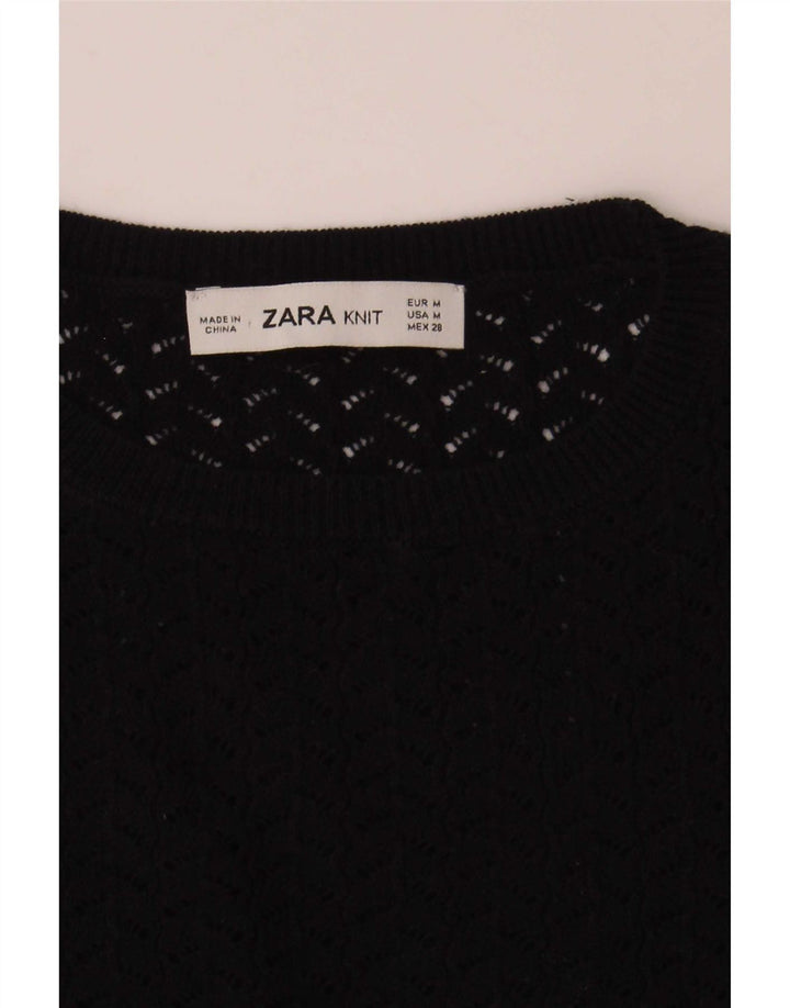 Zara Damen Crop Knit Bluse Top UK 12 Mittel Marineblau gestreift