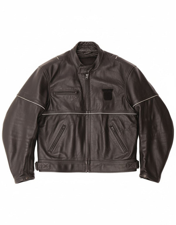 VINTAGE Herren Leder Racer Jacke UK 46 3XL Schwarzes Leder