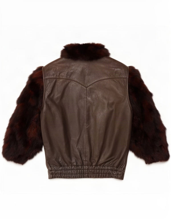 Ruffo Damen-Kunstfell-Übergröße-Lederjacke, UK 18, XL, Braun