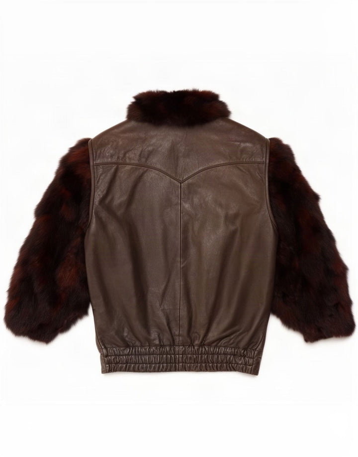 Ruffo Damen-Kunstfell-Übergröße-Lederjacke, UK 18, XL, Braun