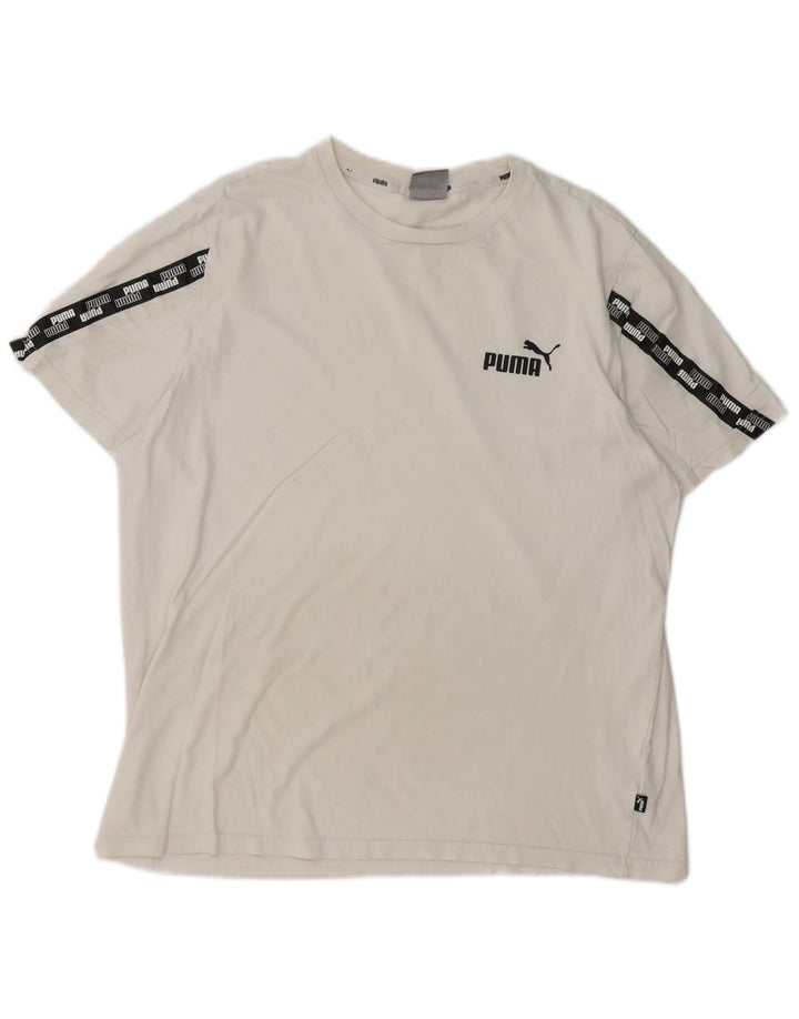 PUMA Herren Grafik-T-Shirt-Oberteil, groß, weiße Farbblock-Baumwolle