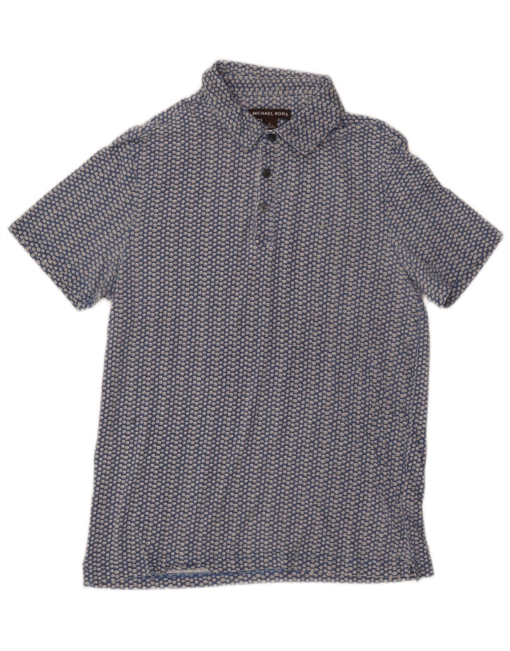 Michael Kors Herren Kurzarm-Pullover-Hemd, klein, blau gepunktet, Baumwolle