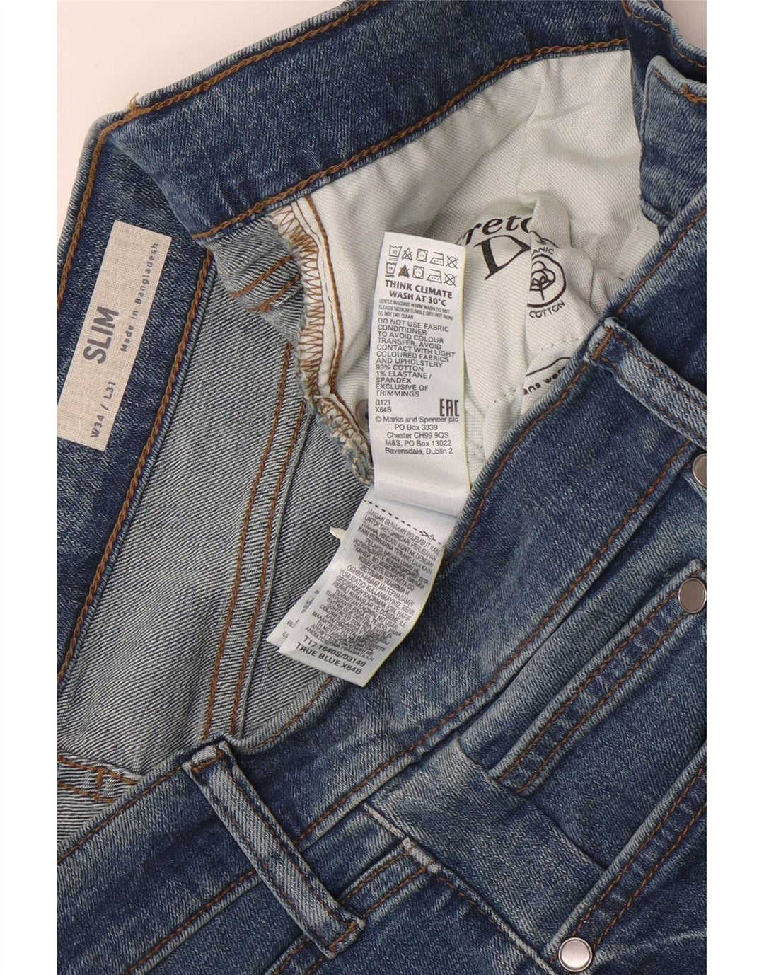 Marks & Spencer Herren Slim Jeans W34 L31 Blaue Baumwolle