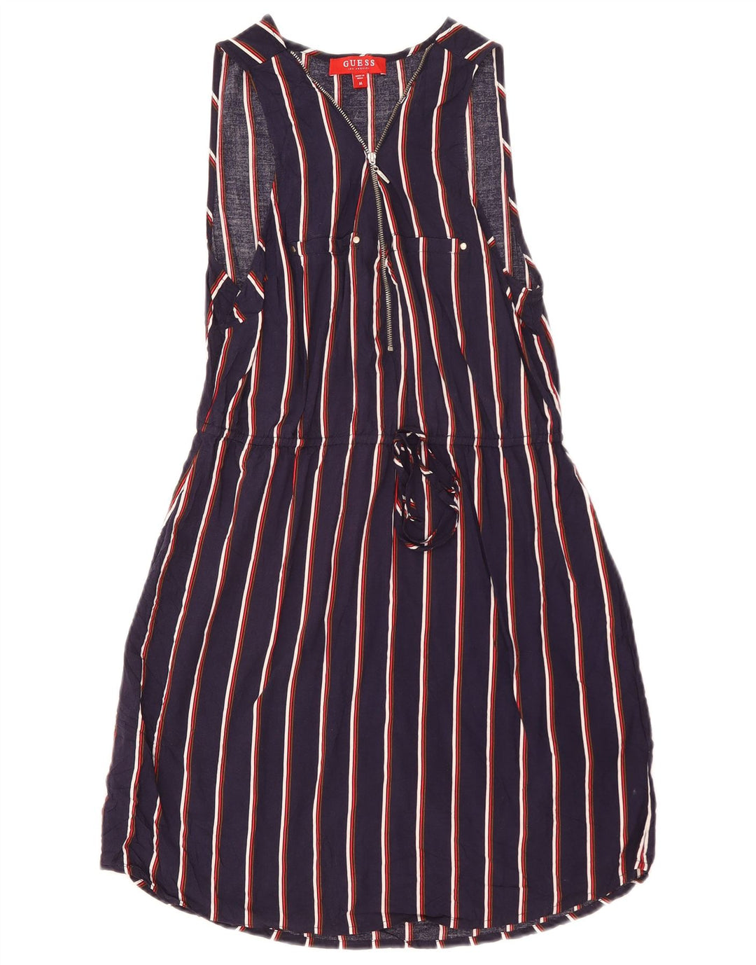 Guess Ärmelloses Basic-Kleid für Damen, UK 12, mittlere marineblaue gestreifte Viskose