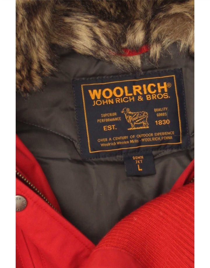 Woolrich Wattierte Damenjacke mit Kapuze, UK 14, große rote Baumwolle