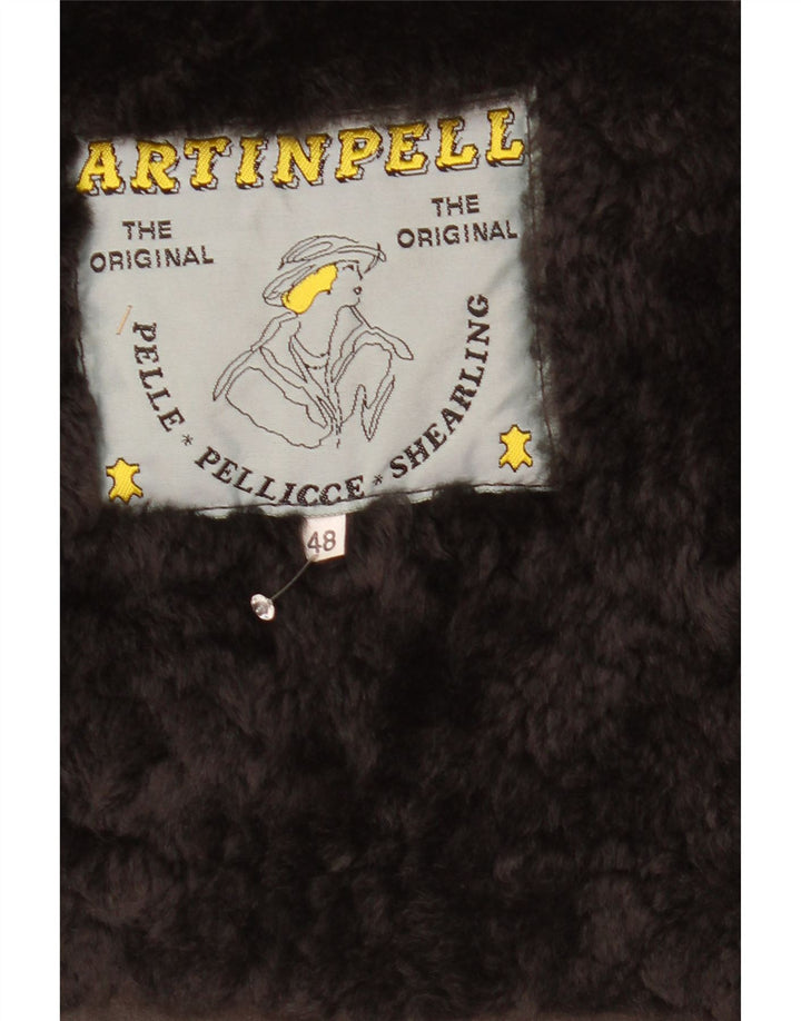 Vintage Herren Shearling Jacke IT 48 Mittelgraues Leder