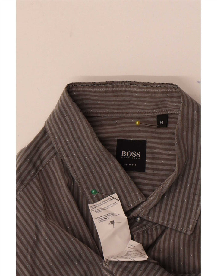 Hugo Boss Herren Slim-Fit-Hemd aus mittelgrauer Nadelstreifen-Baumwolle