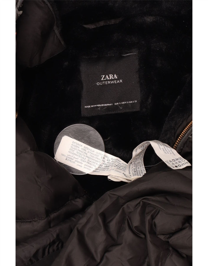 Zara Damen-Kapuzen-Sherpa-gepolsterte Jacke, UK 10, Größe S, Schwarz, Polyester