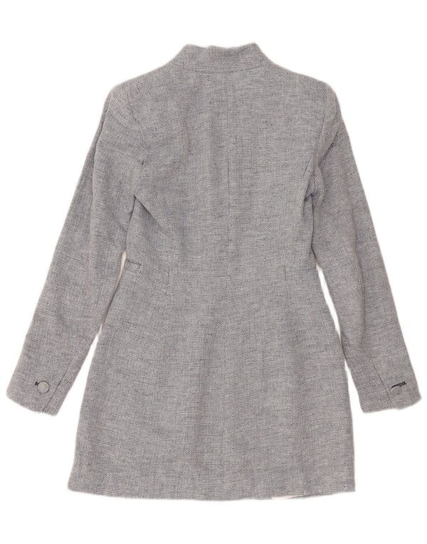 Zara Damen Longline Blazer Jacke UK 4 XS Blue Chevron Modern