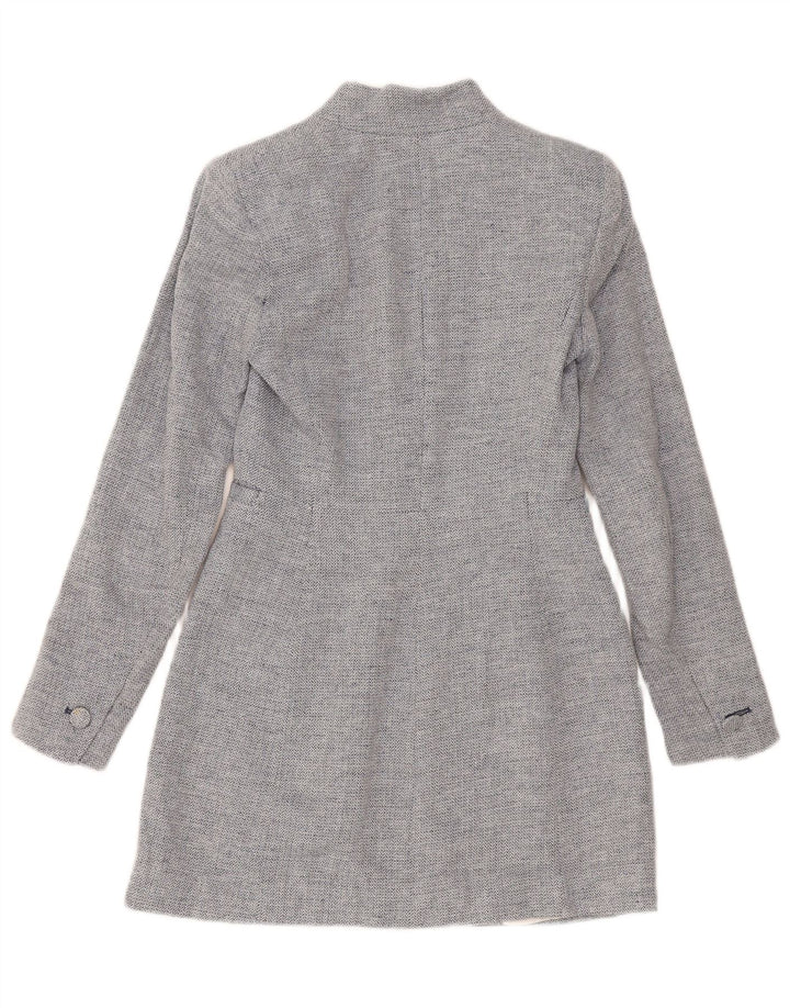 Zara Damen Longline Blazer Jacke UK 4 XS Blue Chevron Modern