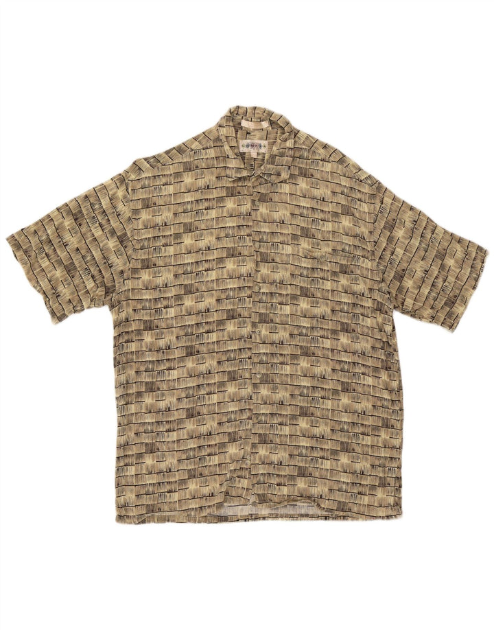 Vintage Herren Kurzarmhemd Großes beige gestreiftes Rayon