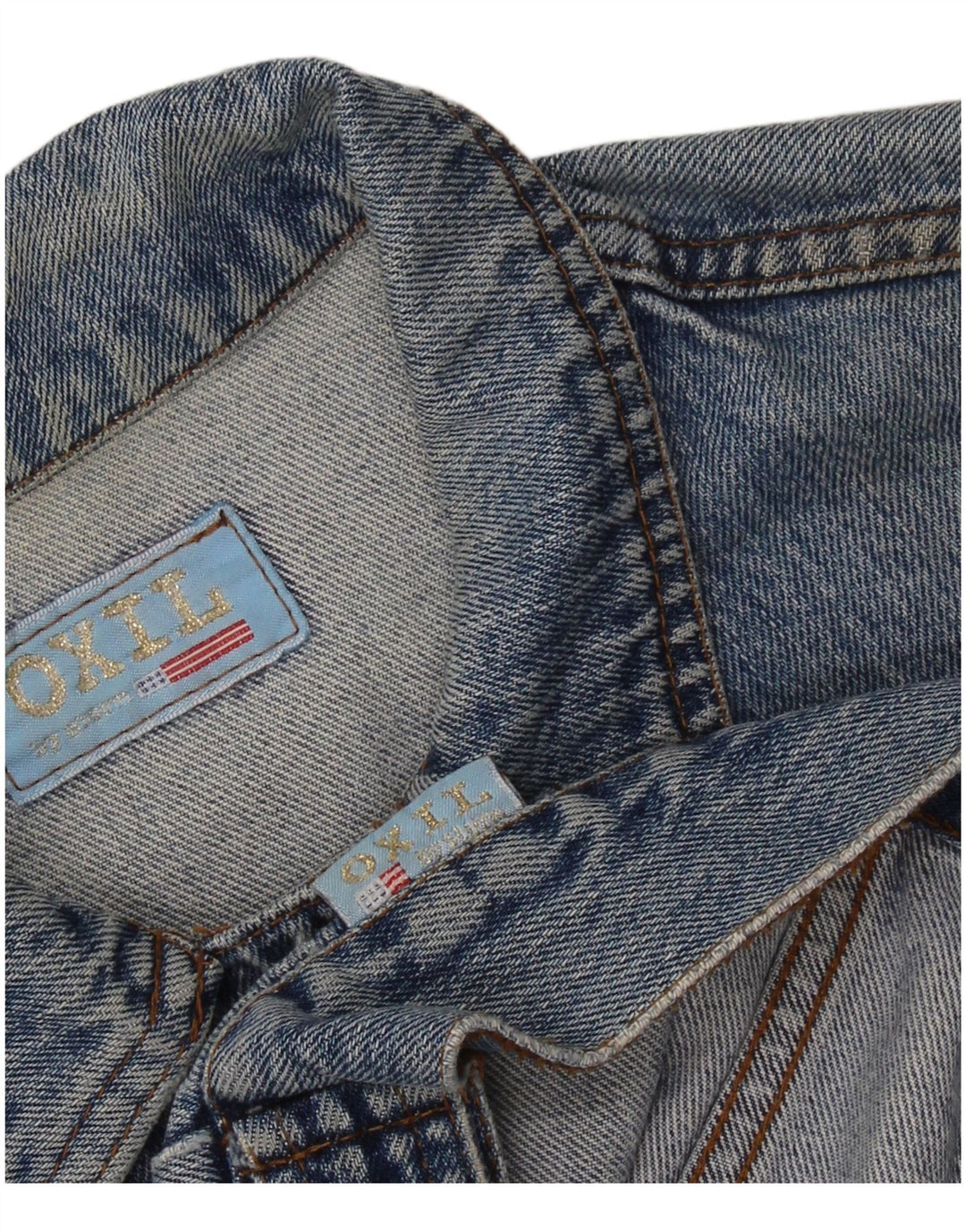 VINTAGE Damen Crop Jeansjacke UK 14 Mittelblau