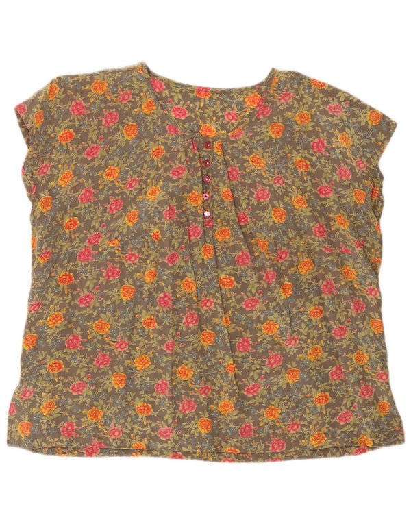 Vintage Damen Ärmelloses Blusentop UK 18 XL Khaki Floral