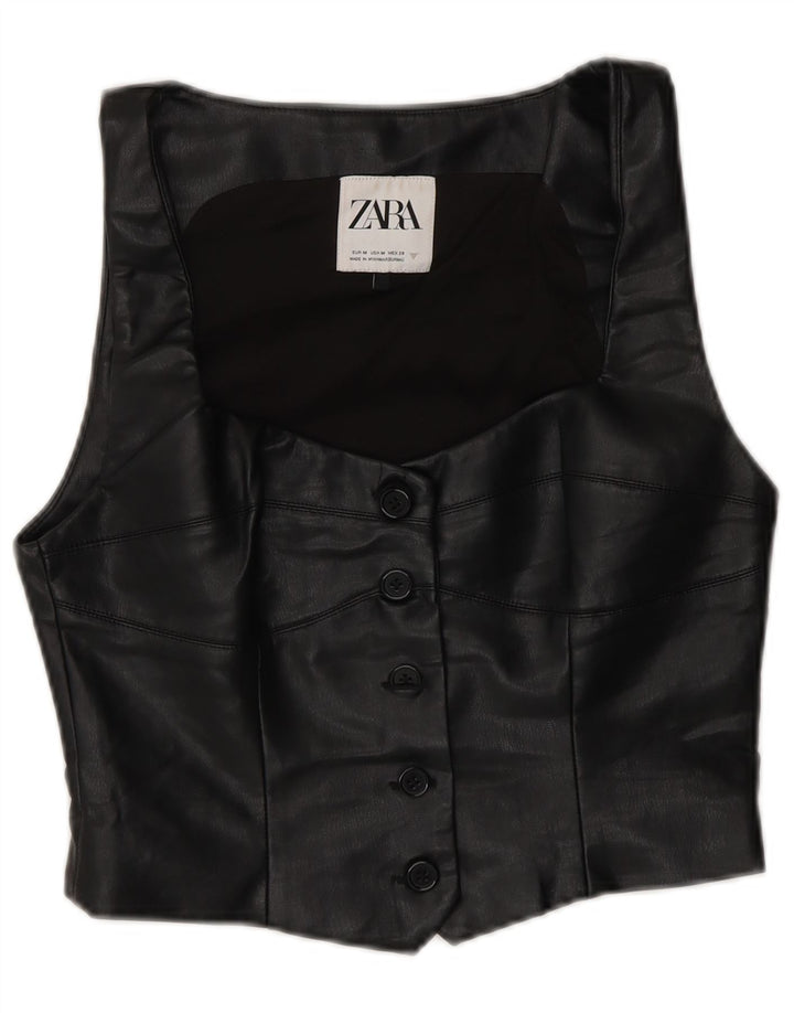 Zara Damen Lederweste UK 12 Medium Schwarz