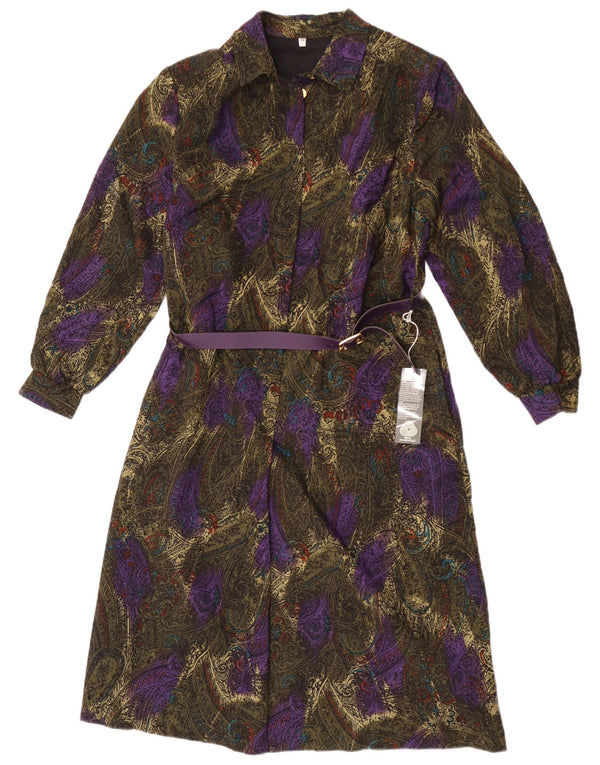 Vintage Damen Langarm-Hemdkleid EU 44 XL Grüne Paisley-Schurwolle