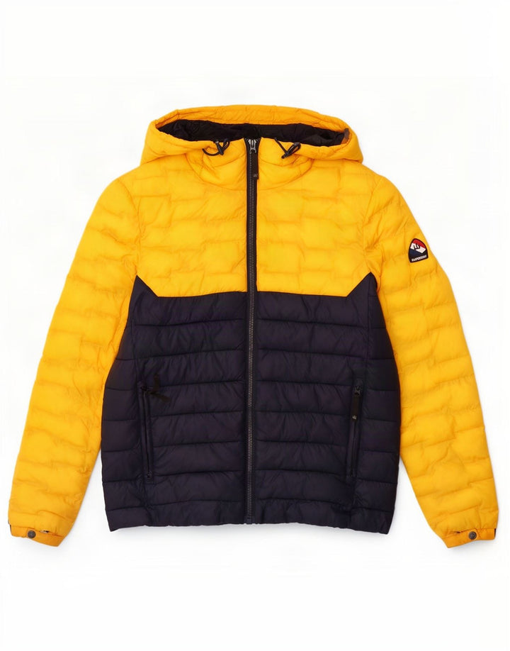 Superdry wattierte Herrenjacke mit Kapuze, UK 38, Mittelgelb, Farbblock