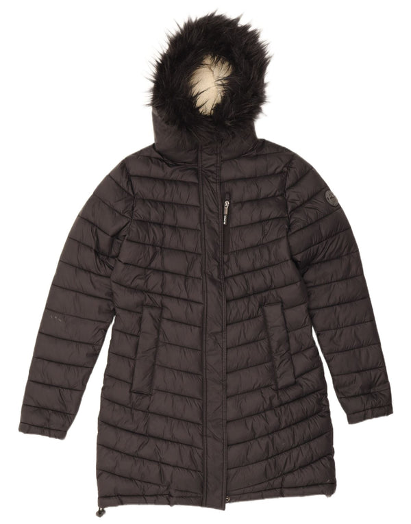 Superdry Wattierter Mantel mit Kapuze für Damen, UK 14, Mittelschwarzes Nylon
