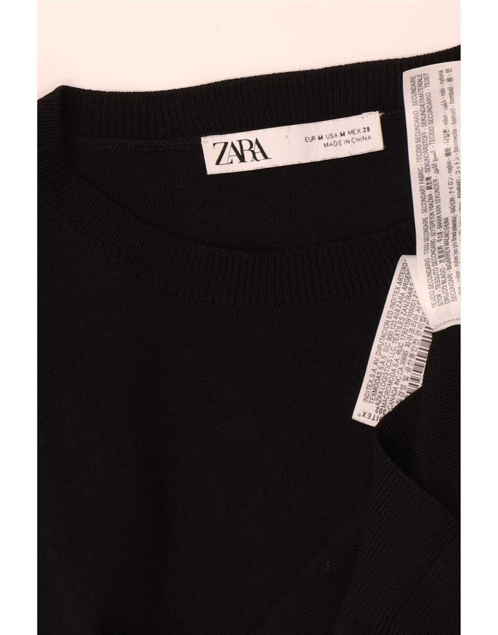 Zara Damen-Blusenoberteil mit 3/4-Ärmeln, Größe M, Schwarz, Baumwolle