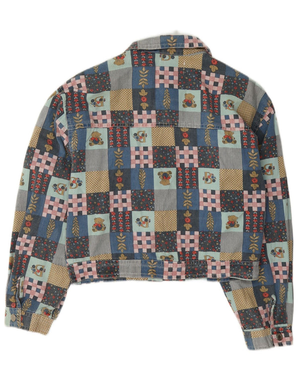 Vintage Damen Crop Bomber Jacke UK 14 Medium Mehrfarbig Patchwork