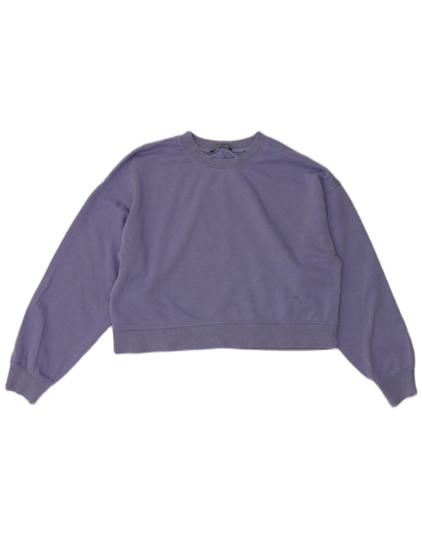 Zara Damen Crop Sweatshirt Pullover UK 12 Medium Lila Baumwolle