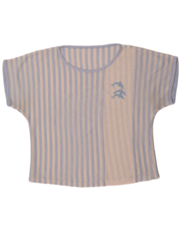 Vintage Damen T-Shirt Top UK 16 Groß Blau gestreift