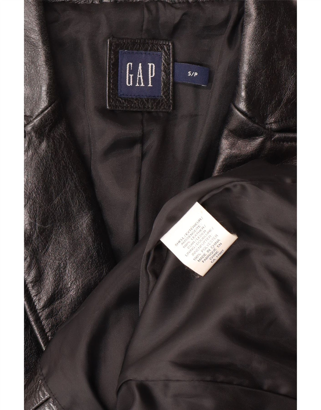 GAP Damen-Blazerjacke aus Leder mit 2 Knöpfen, Gr. 10, Größe S, schwarzes Leder