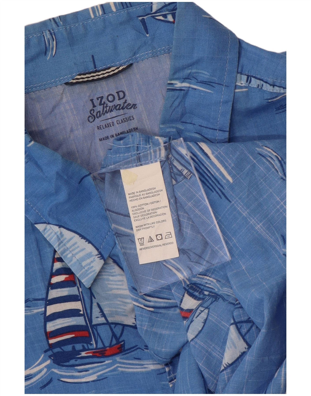 IZOD Herren Salzwasser-Kurzarmhemd XL Blau Baumwolle Hawaiianisch