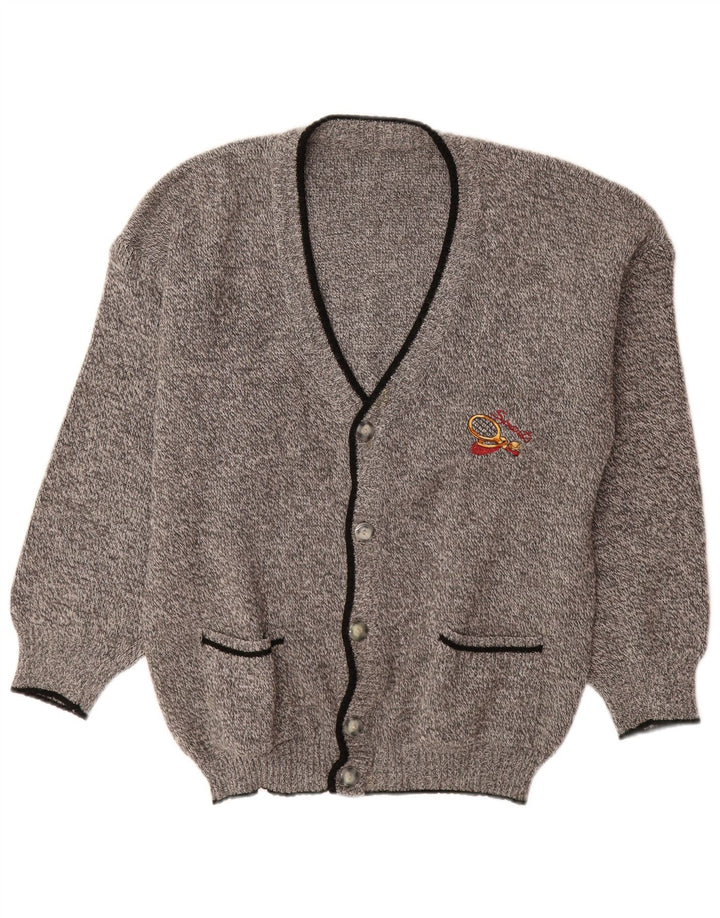 Vintage Herren Cardigan Pullover Große grau melierte Wolle