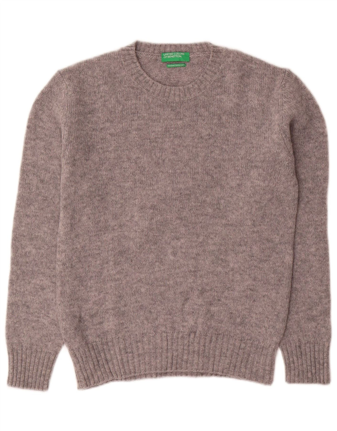 Benetton Damen-Pullover mit Rundhalsausschnitt, Gr. 10, Größe S, grau gesprenkelte Wolle