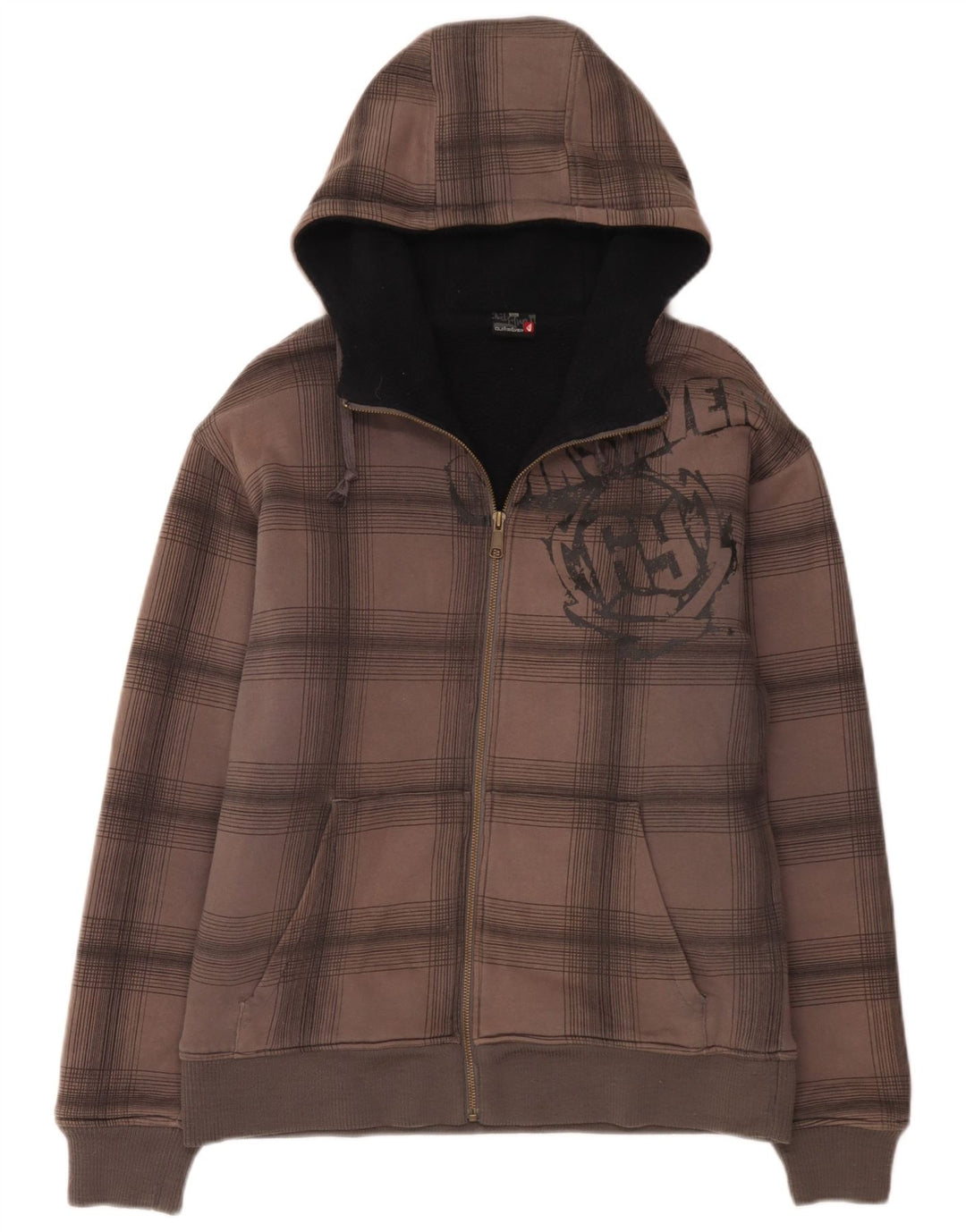 Quiksilver Herren-Kapuzenpullover mit grafischem Reißverschluss, mittelgrau karierte Baumwolle
