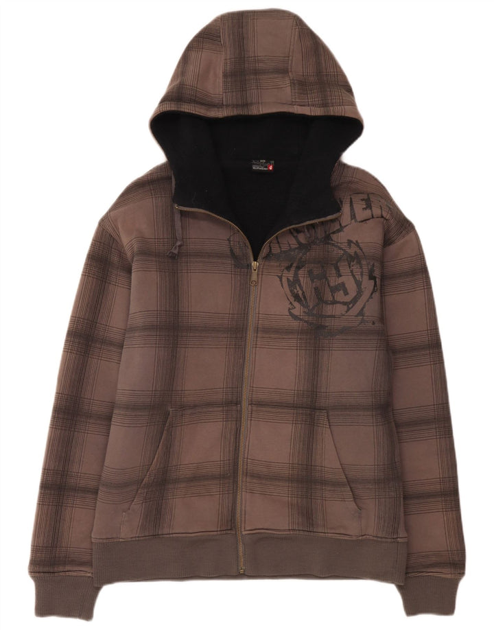 Quiksilver Herren-Kapuzenpullover mit grafischem Reißverschluss, mittelgrau karierte Baumwolle