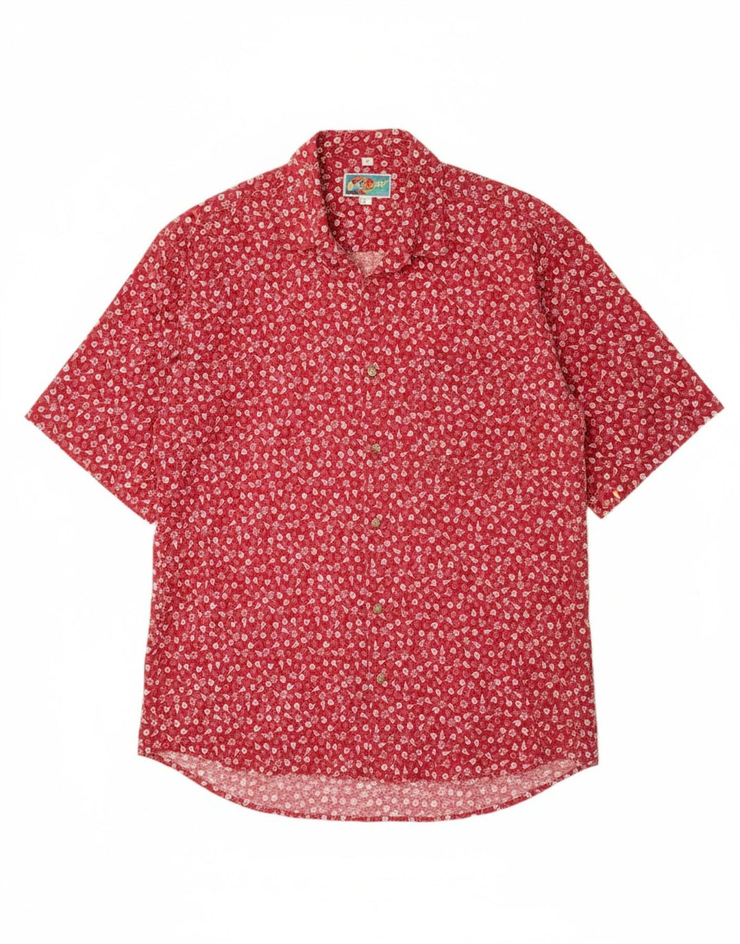 VINTAGE Mens Short Sleeve Shirt Small Red Floral