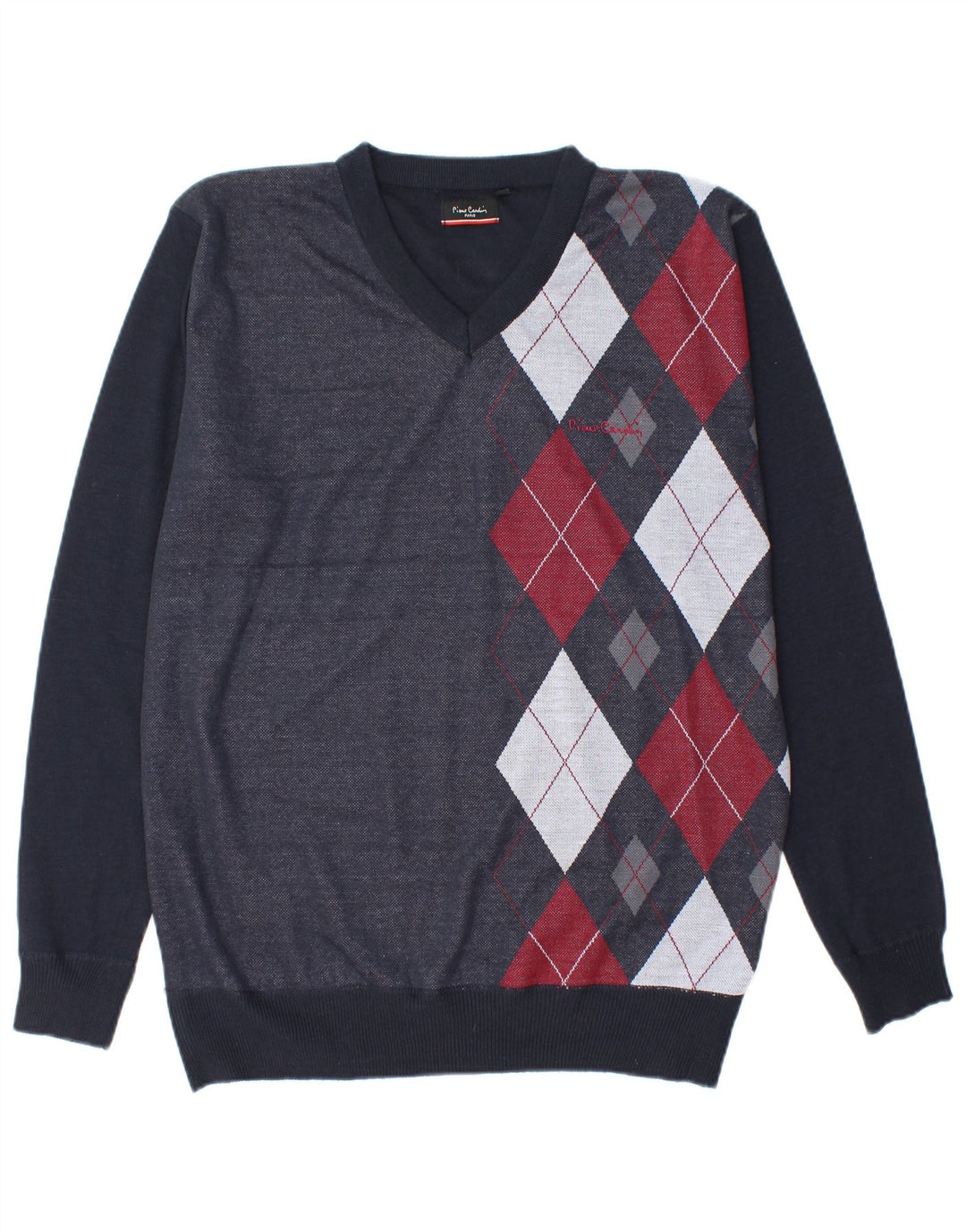 Pierre Cardin Herren-Pullover mit V-Ausschnitt, groß, Marineblau mit Argyle-Muster/Diamantmuster