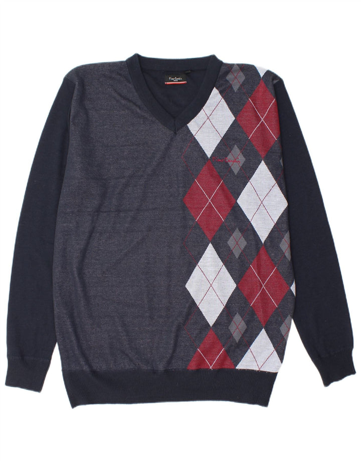 Pierre Cardin Herren-Pullover mit V-Ausschnitt, groß, Marineblau mit Argyle-Muster/Diamantmuster