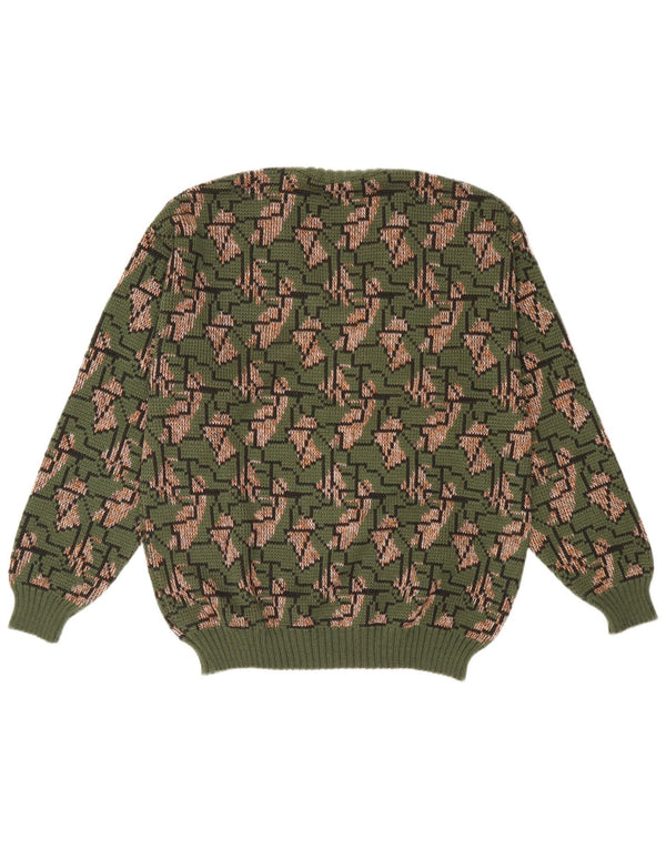 Vintage Herren Pullover mit V-Ausschnitt IT 52 groß grün geometrisch